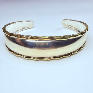 Caravantes Ruffled Gold Vermeil 925 Sterling Silver 15.5MM Cuff Bracelet Mexico